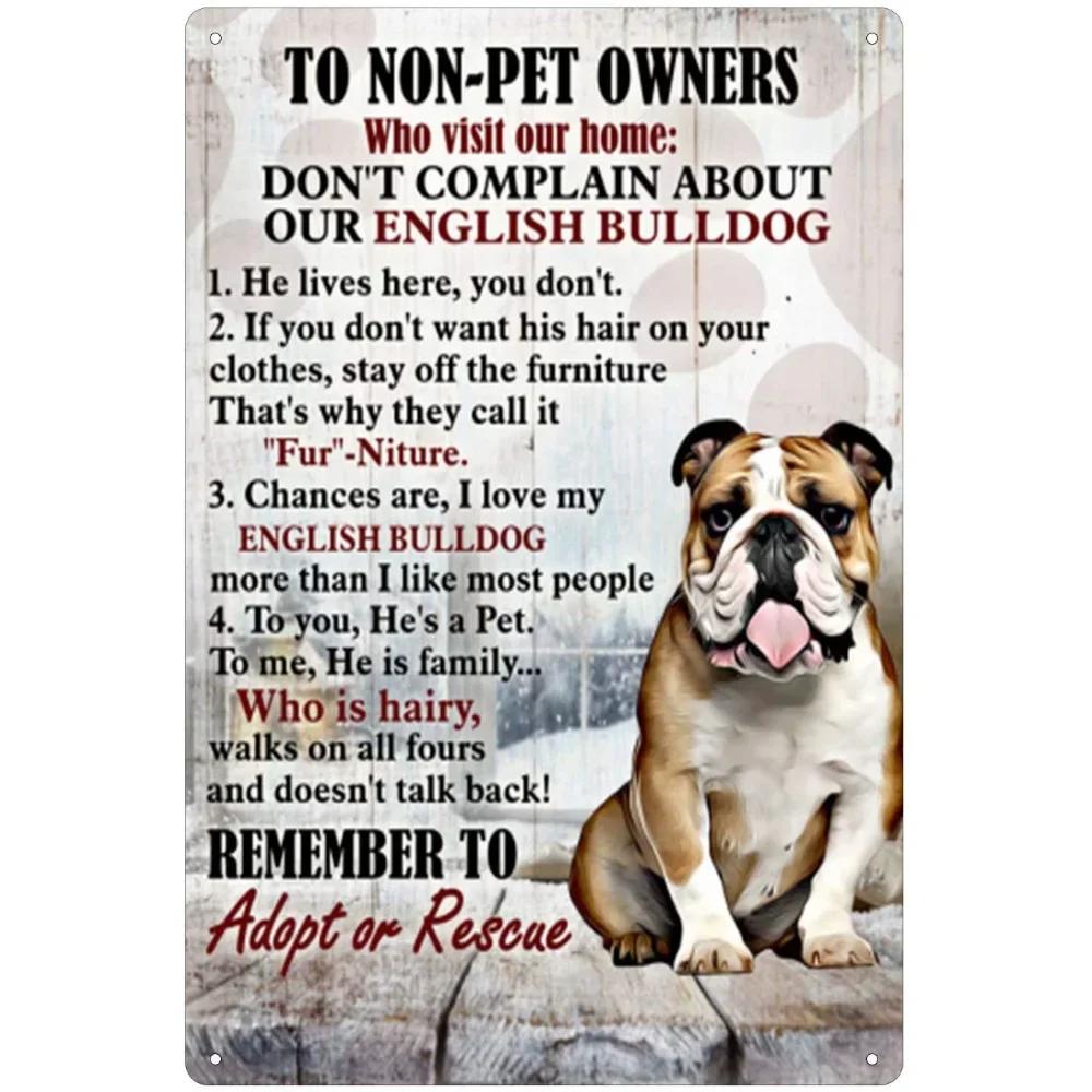 English Bulldog Tin Sign Old Fashioned Poster Bar Family Cafe Rustic Wall Decoration for NonPet Owners