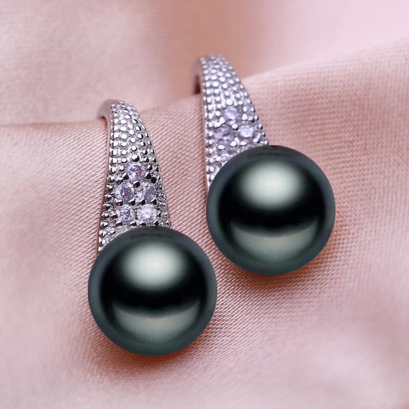 seniko 8-9mm Natural Freshwater Pearl Earrings Geometry Design Fashion Cubic Zirconia Clip Earrings For Women Girl Gift