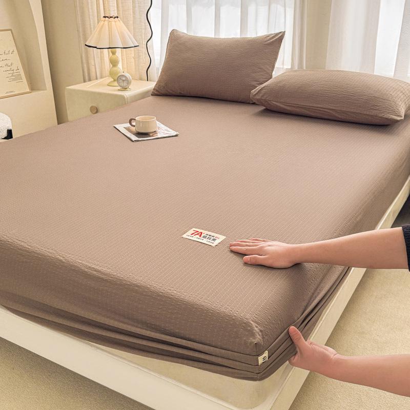 Class A Solid Color Double-Layer Crinkled Gauze Fitted Sheet - Naked Sleep Friendly & Machine Washable