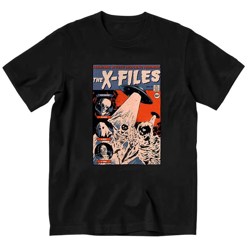 Harajuku retro XFiles movie Tshirt retro movie merchandise mens Tshirt summer new item suitable for both men and women