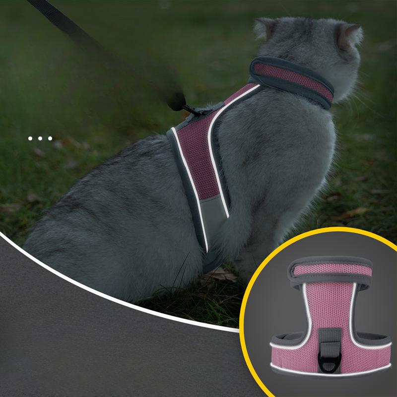 Кошачий поводок на липучке с усилением, против побега, светоотражающий, набор шлейки для питомца с нагрудником и спинкой, дышащий
