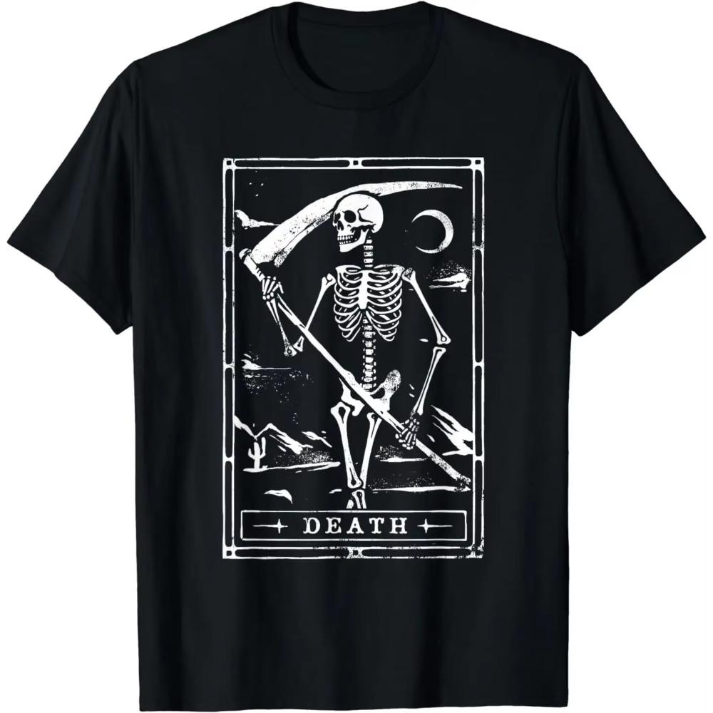 2024 Summer Tops Death Tarot Card Shirt Goth Skeleton Grim Reaper Halloween T-Shirt