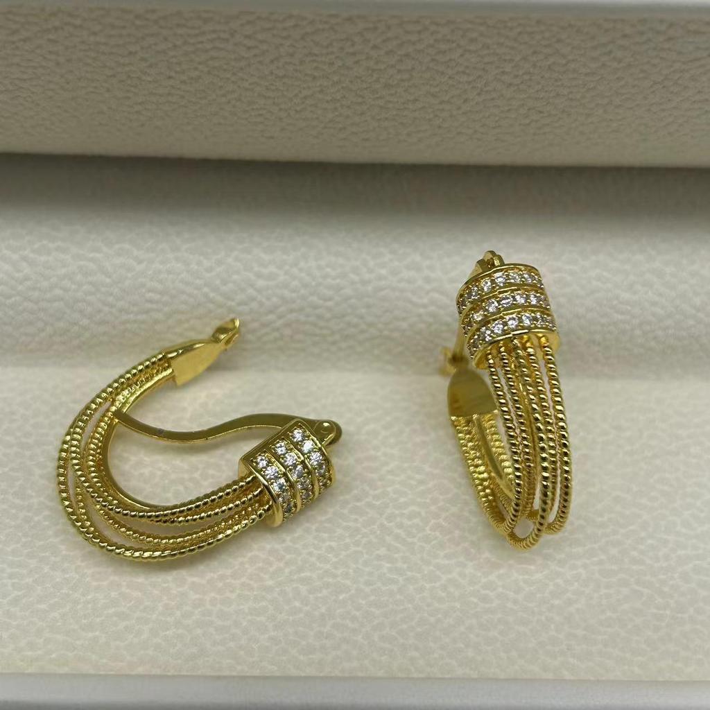 Модные U-образные французские золотые серьги 2024 года с инкрустацией из циркония для женщин — ретро, стильный и преувеличенный дизайн