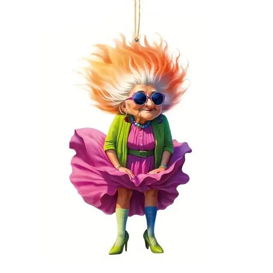 Acrylic Car Rear Princess/Old Lady Christmas View Mirror Charm Fairy Ornament 2D Flat Auto