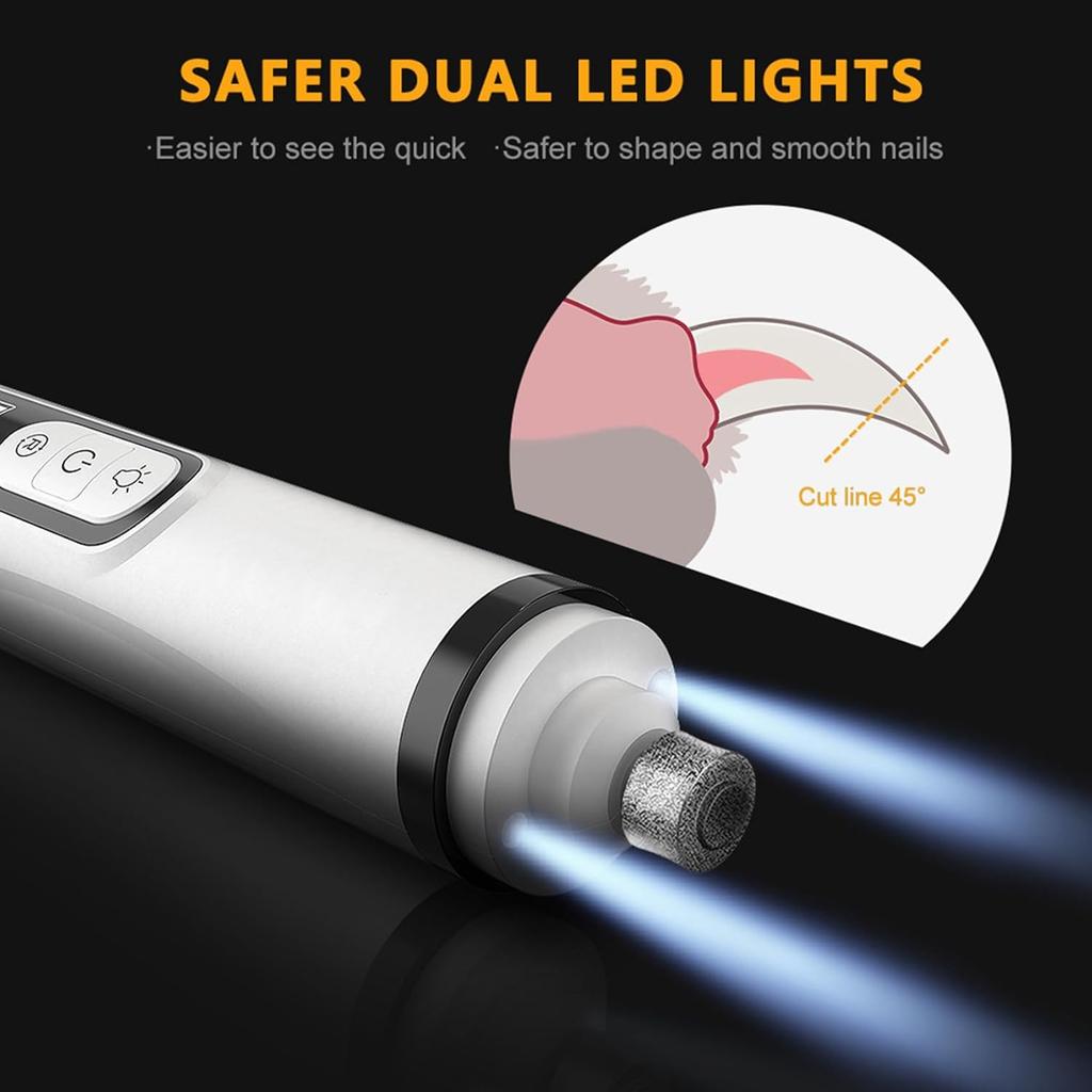 2026 Машинка для стрижки когтей собак и кошек, 3 скорости, со светодиодной подсветкой и перезаряжаемой USB-зарядкой, бесшумный триммер для ухода за когтями питомцев