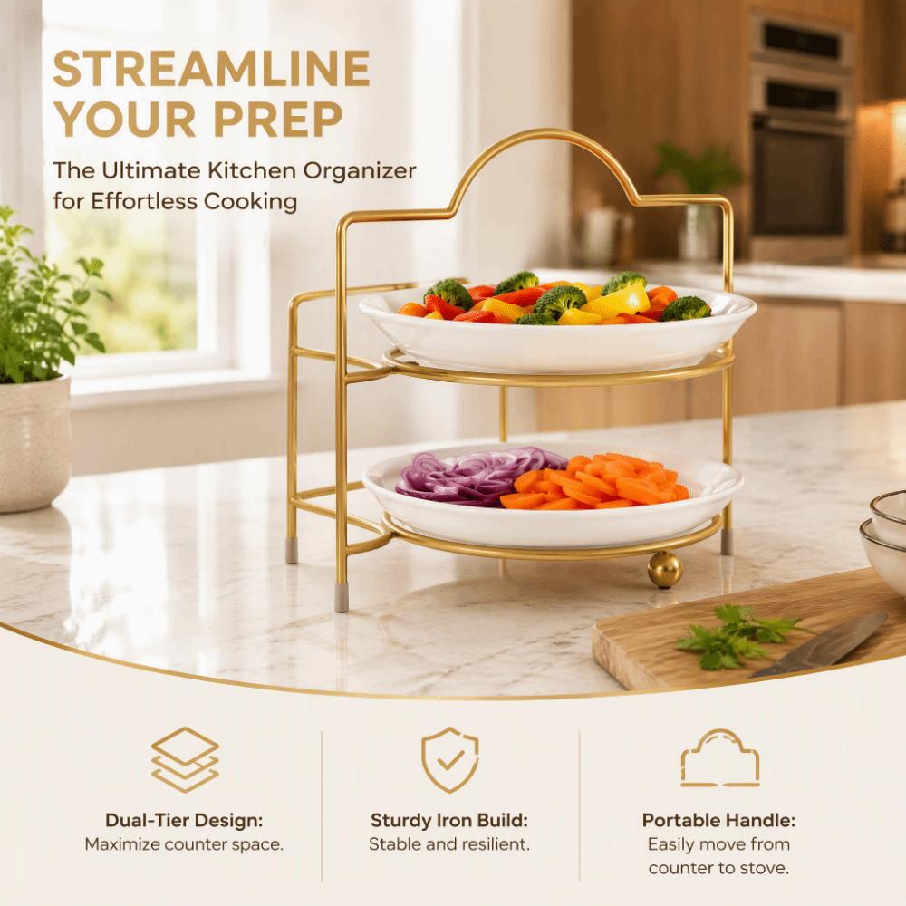 Double Layer Kitchen Prep Rack Floor Standing Kitchen Storage Shelf Preparation Dish Rack Kitchen