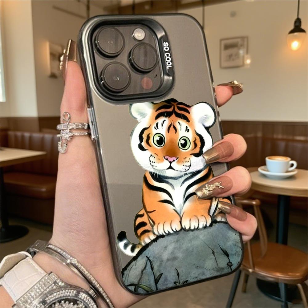 Милая иллюстрация тигренка Ударопрочный чехол для телефона для iPhone 16 15 14 13 12 11 Pro Max/Mini Защита от царапин Премиальная жесткая крышка