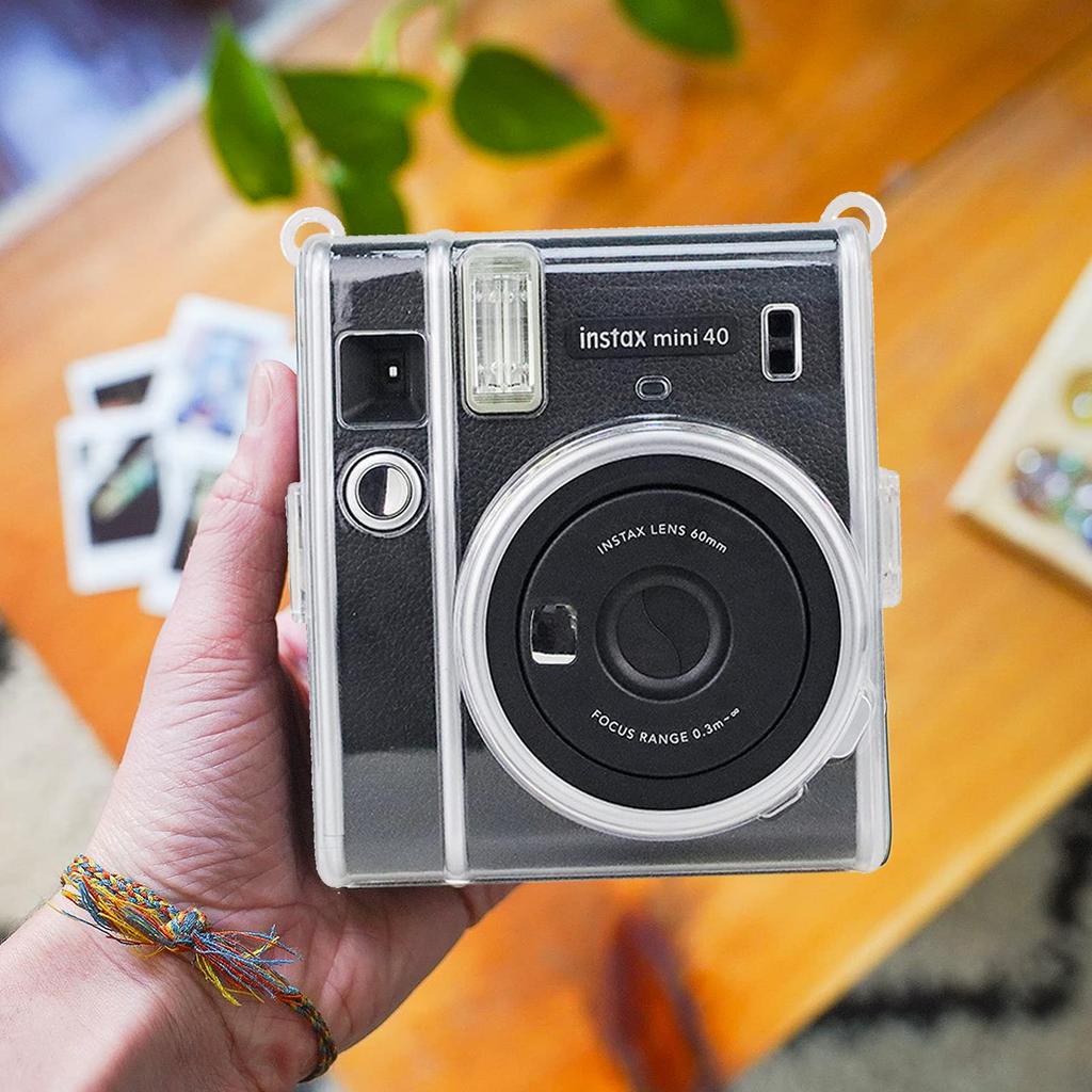 Darkhorse Transparent Case for Fujifilm Instax Mini 40 Instant Camera, Hard PVC Cover with Shoulder Strap, Black
