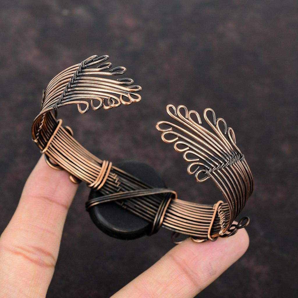 Черный эфиопский опал медный браслет медная проволока обернутая ювелирные изделия регулируемый браслет-манжета ручной работы проволочный браслет драгоценный камень медный браслет