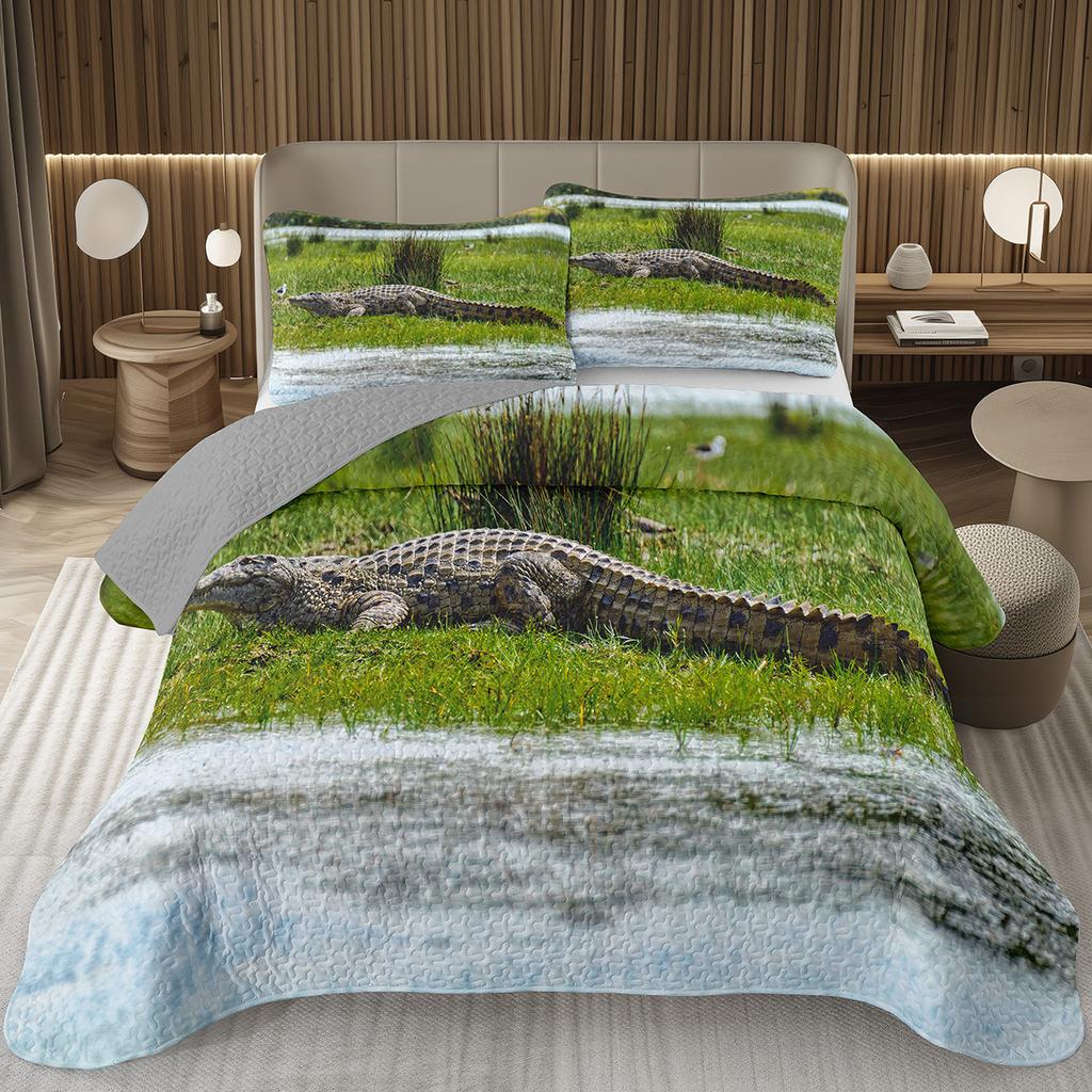 Подростковый крокодиловый плед с узором аллигатора, стеганый комплект постельного белья размера фулл/квин с дикими животными для детей, мальчиков, девочек