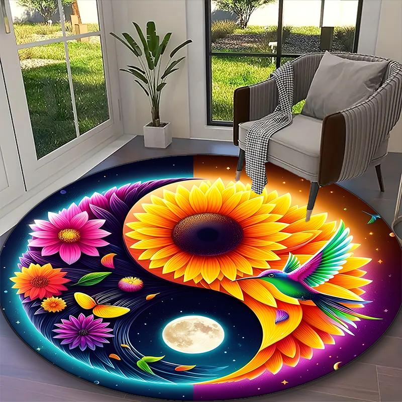 1pc Bagua Formation Butterfly Carpet for Room Floor Mat, Comfortable Office Chair Printed Round Rug, Beautiful Hotel Rug