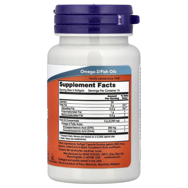 Omega-3 Fish Oil, 30 Softgels (1 g per Softgel)