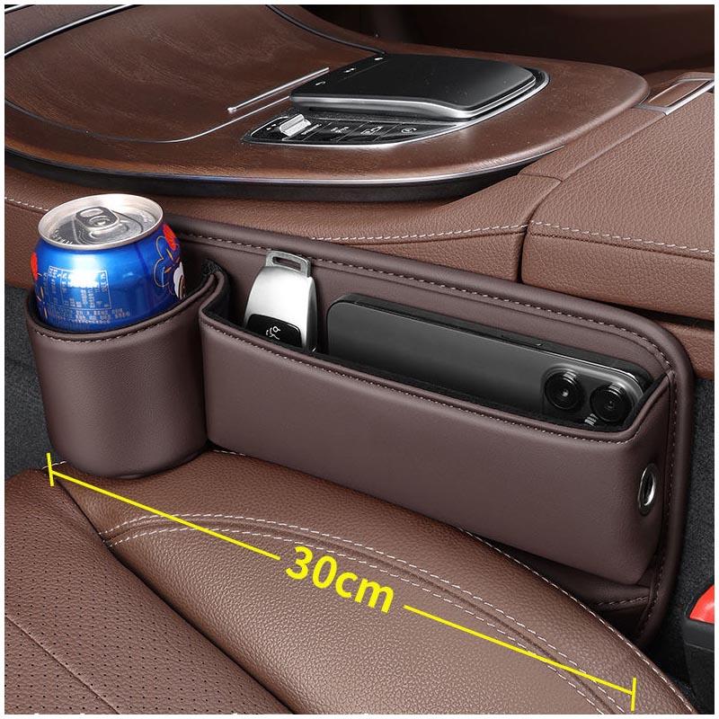 1Pc Car PU Leather Cup Holder Gap Bag Car Gap Storage Box with Cup Holder, Gap Filler Organizer for Glasses Phone Keys and Cards