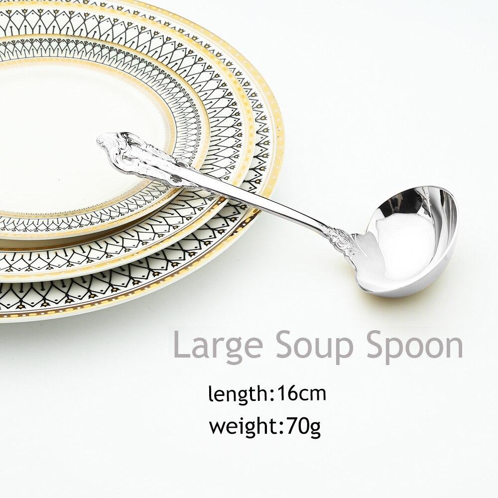 Retro Luxury Silver Tableware Vintage Silverware 18/10 Stainless Steel Large Soup Spoon Wedding Cutlery Western Dinnerware