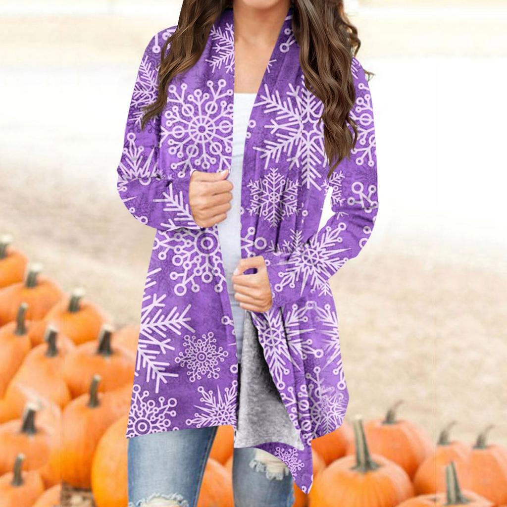 Женская мода, повседневный рождественский принт, кардиган средней длины, куртка, пальто