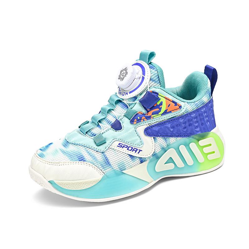 Боевые нескользящие спортивные кроссовки для мальчиков, новые детские амортизирующие баскетбольные кроссовки с вращающимися кнопками, большие детские сетчатые кроссовки