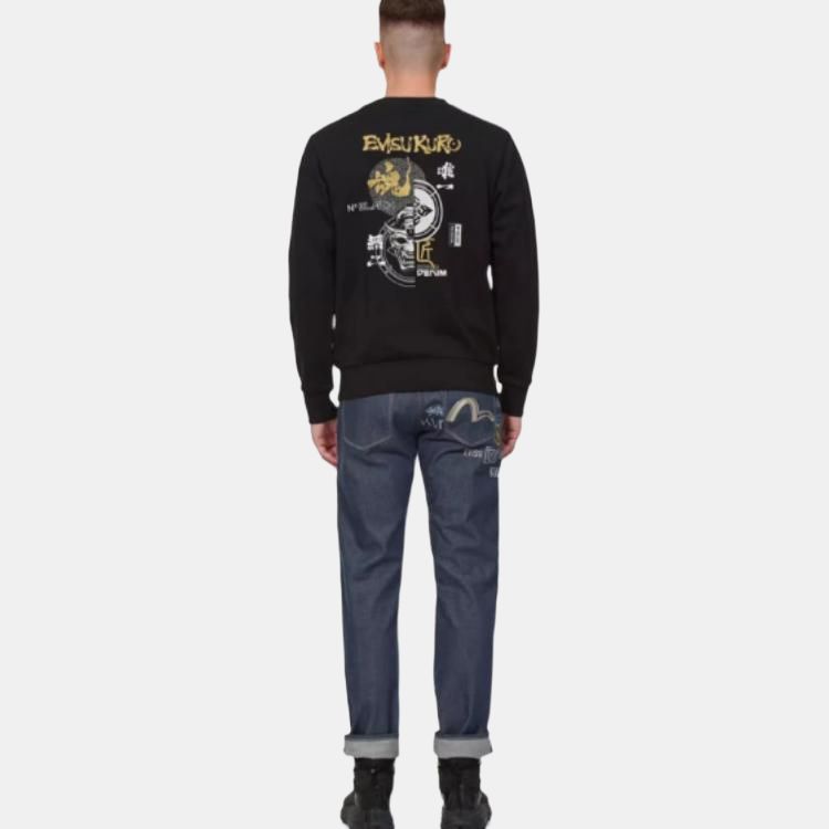 Evisu Свитшот унисекс с принтом в виде букв, с круглым вырезом, длинным рукавом, черный 2EAGNM1SW424XXCT