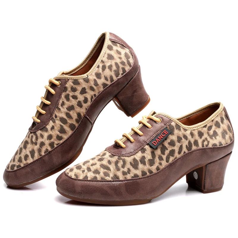 Women Ballroom Dance Shoes Leopard Print Middle Heel Ladies Women Latin Dance Shoes Jazz Tango Teacher Dancing Shoes