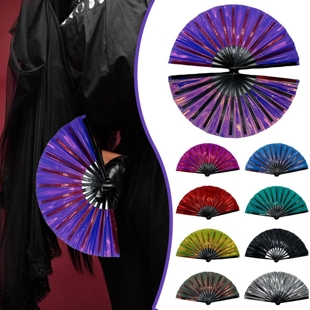 Большие голографические складные веера Clack для танцев в линию, цветные танцевальные веера для вечеринок, ручной рейв для Clu M8O5