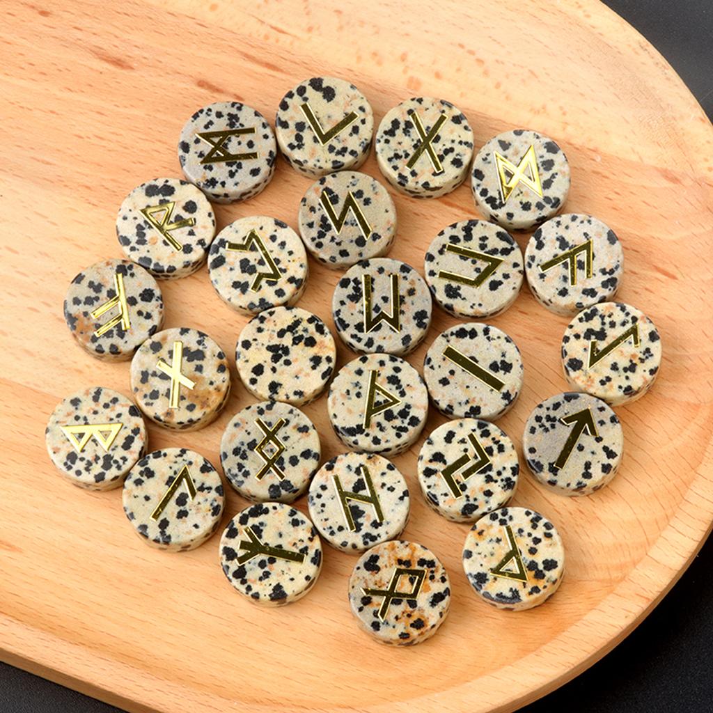 25Pcs/1Pack Natural Crystal Quartz Agate Rune Letters Unperforated Discs Set,Palm Stones Viking Nordic Amulet Divination Ornaments Decoration Jewelry
