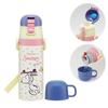 Children's Water Bottle, 2-Way, 470ml (Direct Drinking) or 430ml (Cup Drinking), Snoopy Skateboard Design, for Boys and Girls, Stainless Steel,