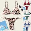Women Leopard Print High Waist Two Pieces Bikini Swimwear Swimsuit Beachwear