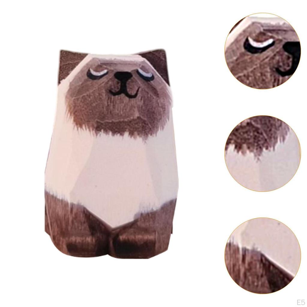 Cat En Wood Figurine Carved Animal Art Sculpture