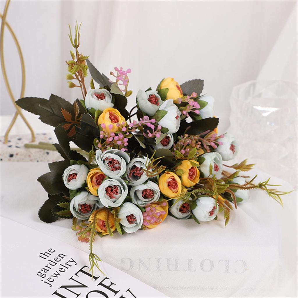 15 Heads Vintage Silk Flowers Retro Tea Roses Artificial Flowers Bride Bouquet For Wedding Decoration Home Fake Flowers A3050