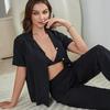 Women’s Sleeping Suits Rayon Pajamas 3 Pieces Set Short Sleeves Button Top Long Pants Comfy Bra Spring Summer Home Wear Lounge Suit Nightwear