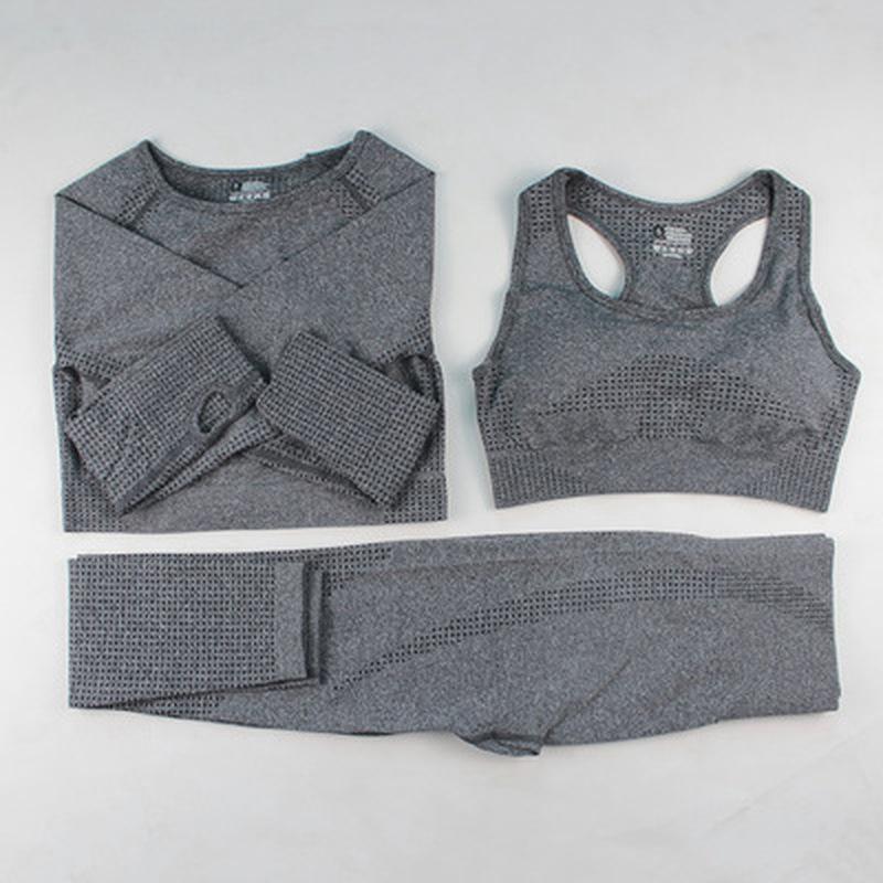 Бесшовный женский комплект для йоги, 3/5 шт., спортивная одежда для тренировок, одежда для спортзала, укороченный топ с длинными рукавами для фитнеса, леггинсы с высокой талией, спортивные костюмы