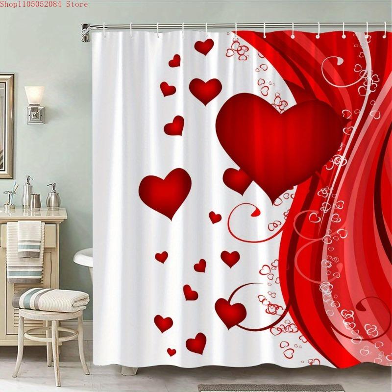 1 шт. шторка для душа на День святого Валентина в форме сердца - С крючками Водонепроницаемая Плесень-устойчивая Легко установить Моющаяся