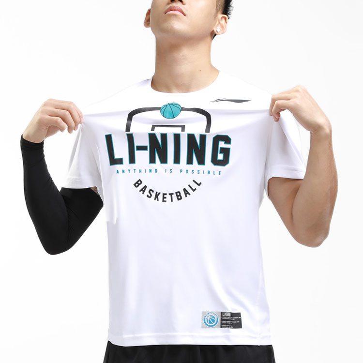 Мужские белые футболки Li Ning с круглым вырезом, умеренного прямого кроя, ATSQ483-2