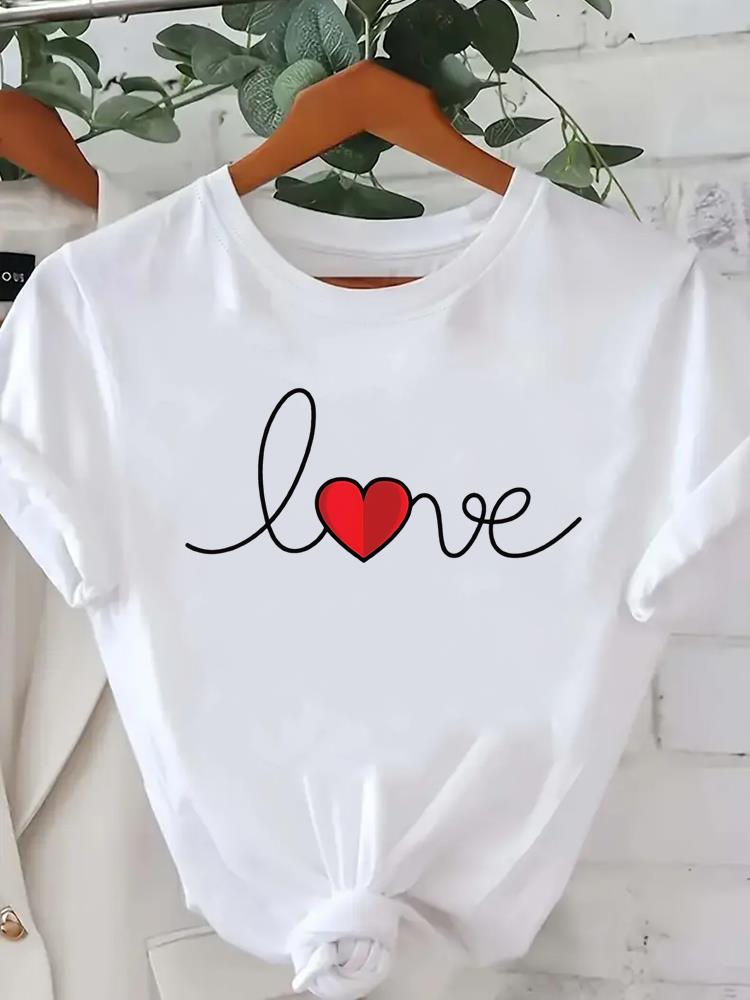 (Азиатский размер) Женская футболка с принтом, повседневная, с коротким рукавом, одежда, сладкая любовь, тренд 90-х, рубашка, модная, женская, графические футболки