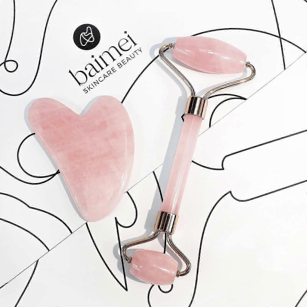 Jade Roller & Gua Sha, Face Roller, Facial Beauty Roller Skin Care Tools, Rose Quartz Massager for Face, Eyes, Neck