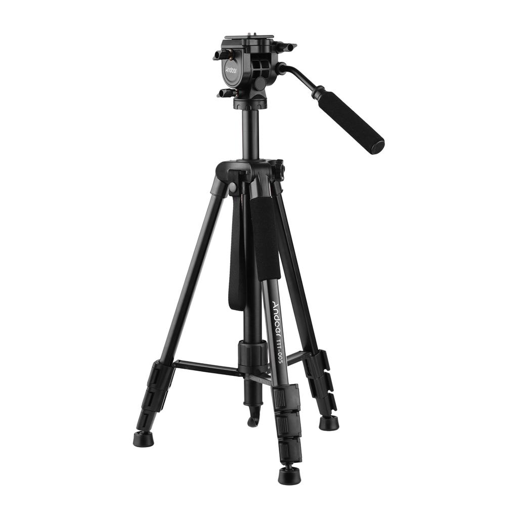 Andoer TTT-005 Aluminum Alloy Tripod Stand Fluid Hydraulic Ball Head Max. Height 65 Inches Max.