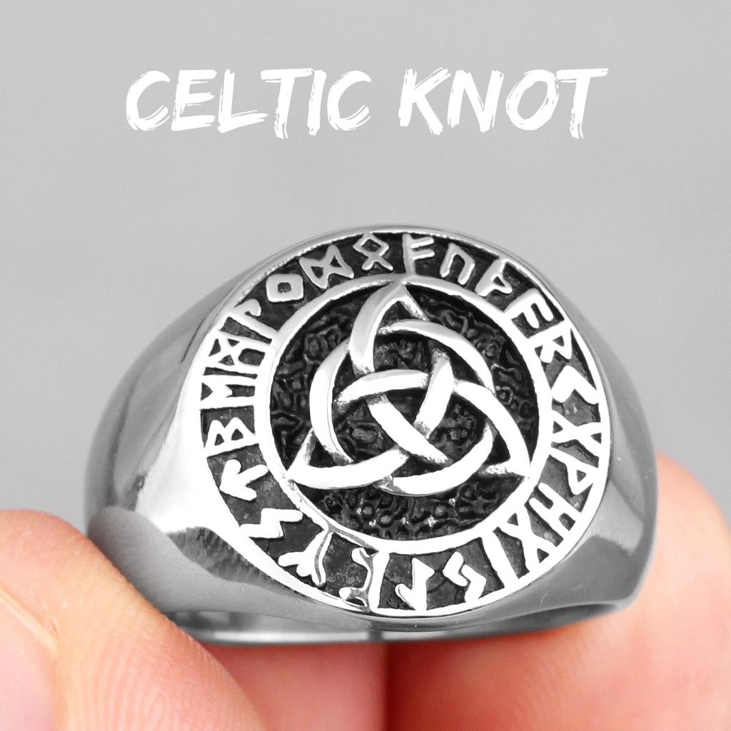 Celtic Knot Viking Rune Stainless Steel Mens Rings Vintage Amulet for Male Boyfriend Biker Jewelry Creativity Gift