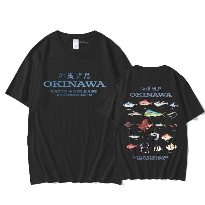 Футболка Okinawa для весны/лета, повседневная хлопковая футболка с коротким рукавом, высококачественная готическая футболка, винтажные топы с круглым вырезом Sudaderas