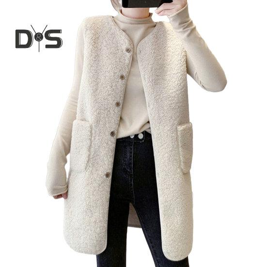 Women Vest Stylish Casual Sleeveless Coat V Neck Button Closure Lady Jacket with Pocket for Daily Wear