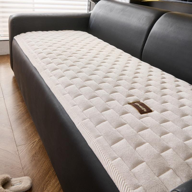 Plush Striped Plaid Sofa Cushion: Non-slip, Hair-resistant, Thickened Milk Fleece Sofa Mat