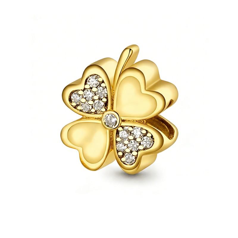 Item Gold Sparkling Lucky Four-Leaf Clover Animal Multi-type Charm Bead Pendant Security Chain Compatible Bracelet
