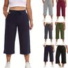 Women's Solid Color Wide-leg Pants High Waist Drawstring Pocket Cropped Casual Pants