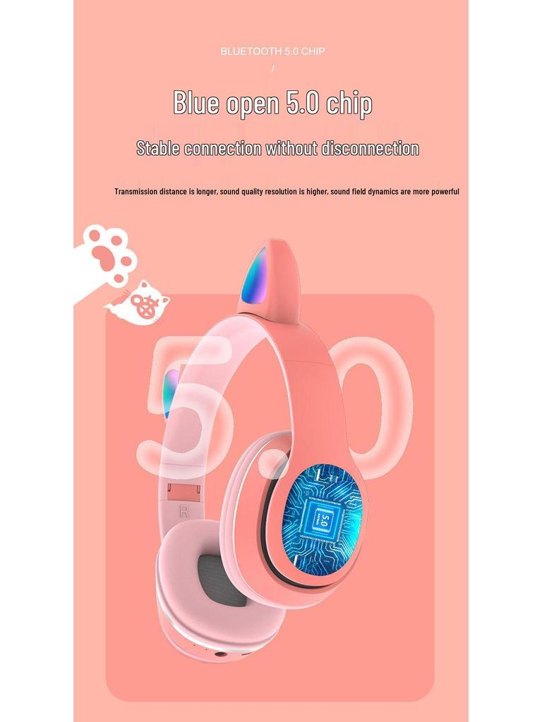 Милые Светящиеся Bluetooth-наушники с кошачьими ушками для детей - Модные Беспроводные Наушники для Девочек