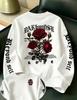 Dark Rose Hoodie Unisex Oversized Pullover Back Sleeve Gothic Red Rose Print Sweatshirt Punk Streetwear Autumn Long Sleeve
