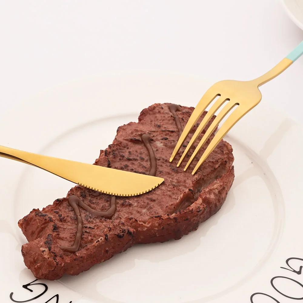 40Pcs Flatware Set Luxury Green Gold Cutlery Set Stainless Steel Dinnerware Fork Kitchen Knife Fork Coffee Spoon Tableware Set