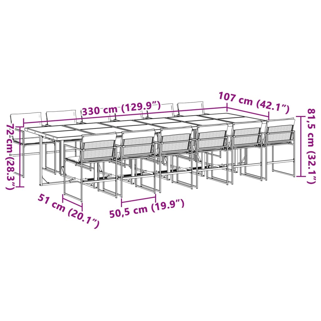 13 Piece Outdoor Dining Set with Cushions White Textilene