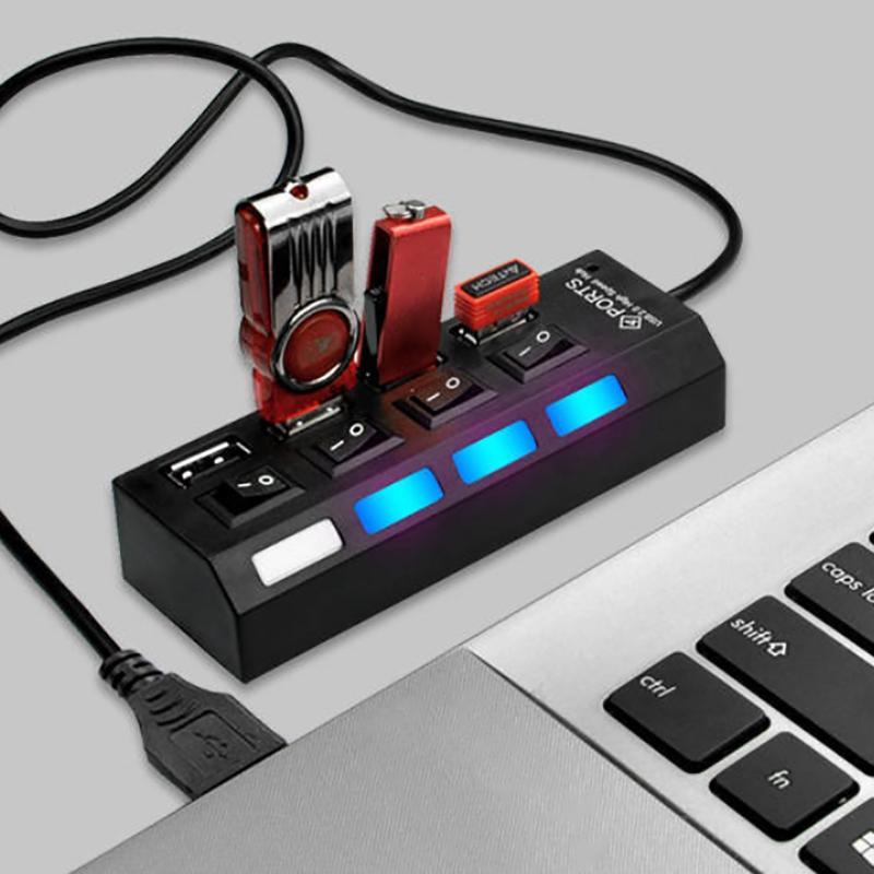 1Pcs 4-Port Usb Hub One To Four Splitter Hub Plug And Play Independent Switch Small Socket Hub Usb 4-Port Splitter For Laptops