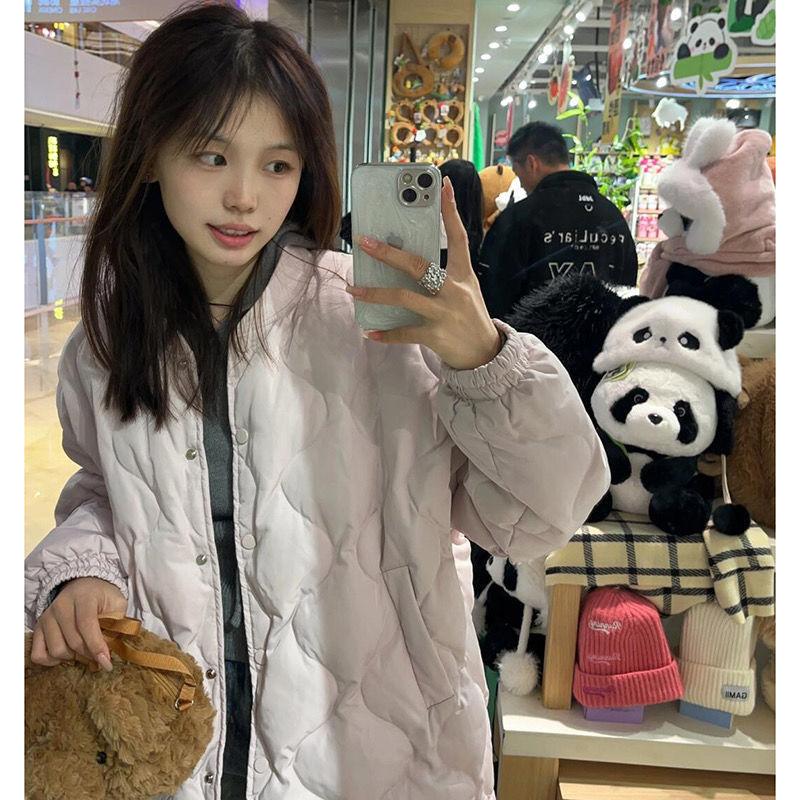 Куртка женская с овечьим ромбом из хлопка, зима 2024, новая свободная маленькая куртка-стеганая куртка для студентов