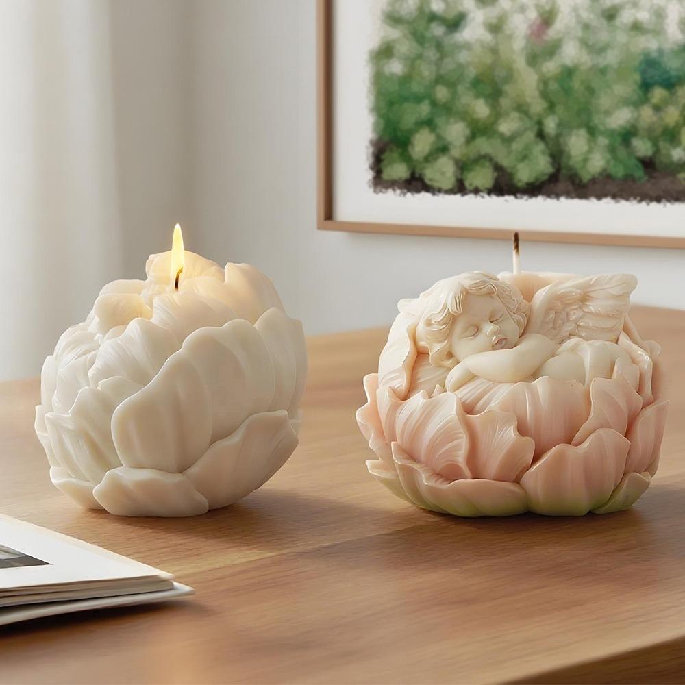 3D Форма для свечи Ангел с кувшинкой DIY Лотос Ручная работа Мыло Гипс Декоративное украшение Силиконовая форма