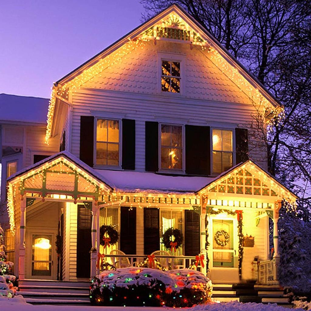 Рождественская светодиодная гирлянда-занавес для наружного освещения. Длина основания 5 метров, длина нитей 0,4-0,6 метров, 110 и 220 v