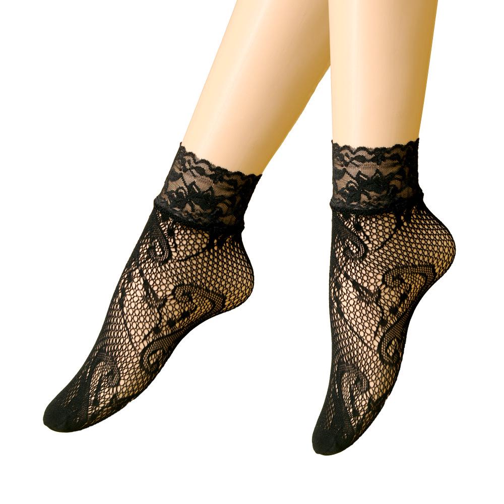 Летние кружевные носки-сетка до щиколотки Black Pearl - Дышащие, невидимые чулки больших размеров